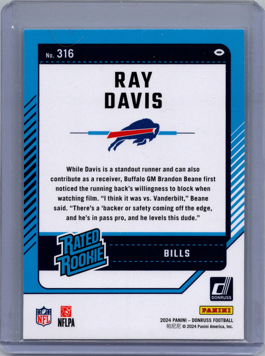 2024 Panini Donruss - Rated Rookie Ray Davis #316 (RC)