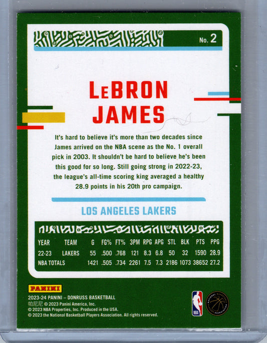 2023-2024 Panini Donruss #2 Lebron James Los Angeles Lakers