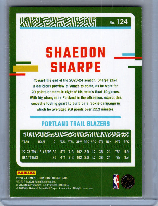 2023-24 Panini Donruss Basketball #124 Shaedon Sharpe Green Holo Laser