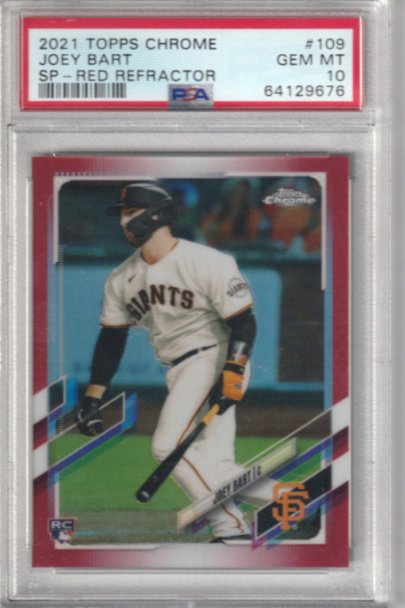 2021 Topps Chrome Joey Bart Red Wave Refractor Image Variation 2 / 5 PSA 10