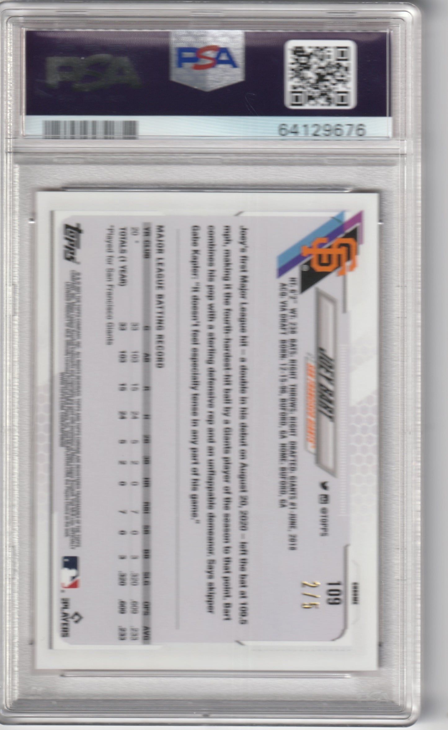 2021 Topps Chrome Joey Bart Red Wave Refractor Image Variation 2 / 5 PSA 10