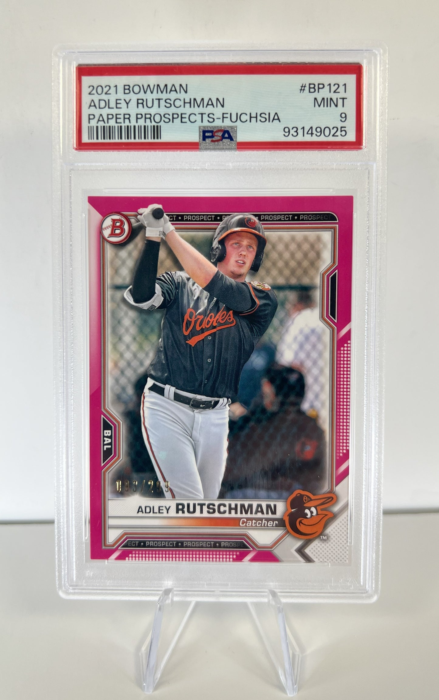 2021 Bowman Chrome Prospects Fuchsia Refractor Adley Rutschman PSA 9 #093/299