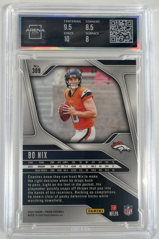 2024 Panini Prizm Football Bo Nix #309 Rookie RC Arena Club 8.5
