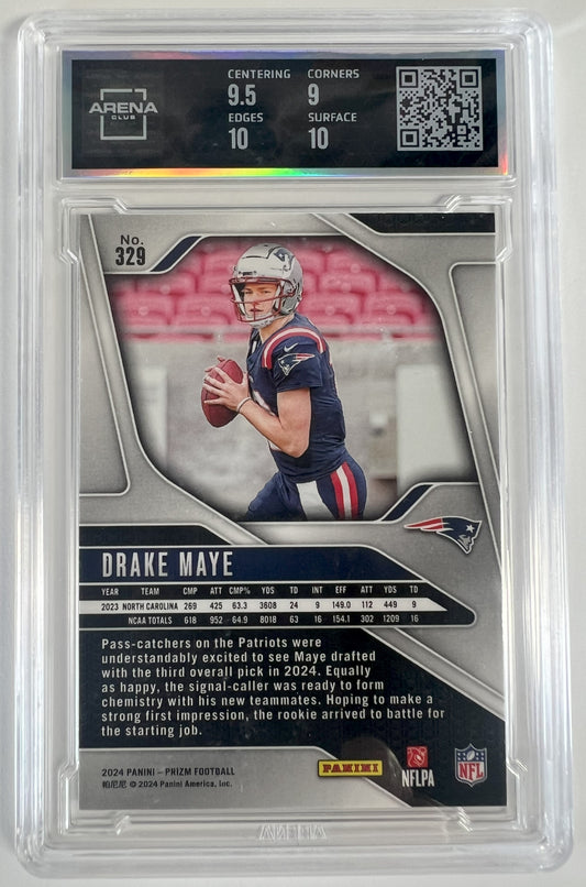 2024 Panini Prizm Football Drake Maye #329 Rookie Card Arena Club 9.5