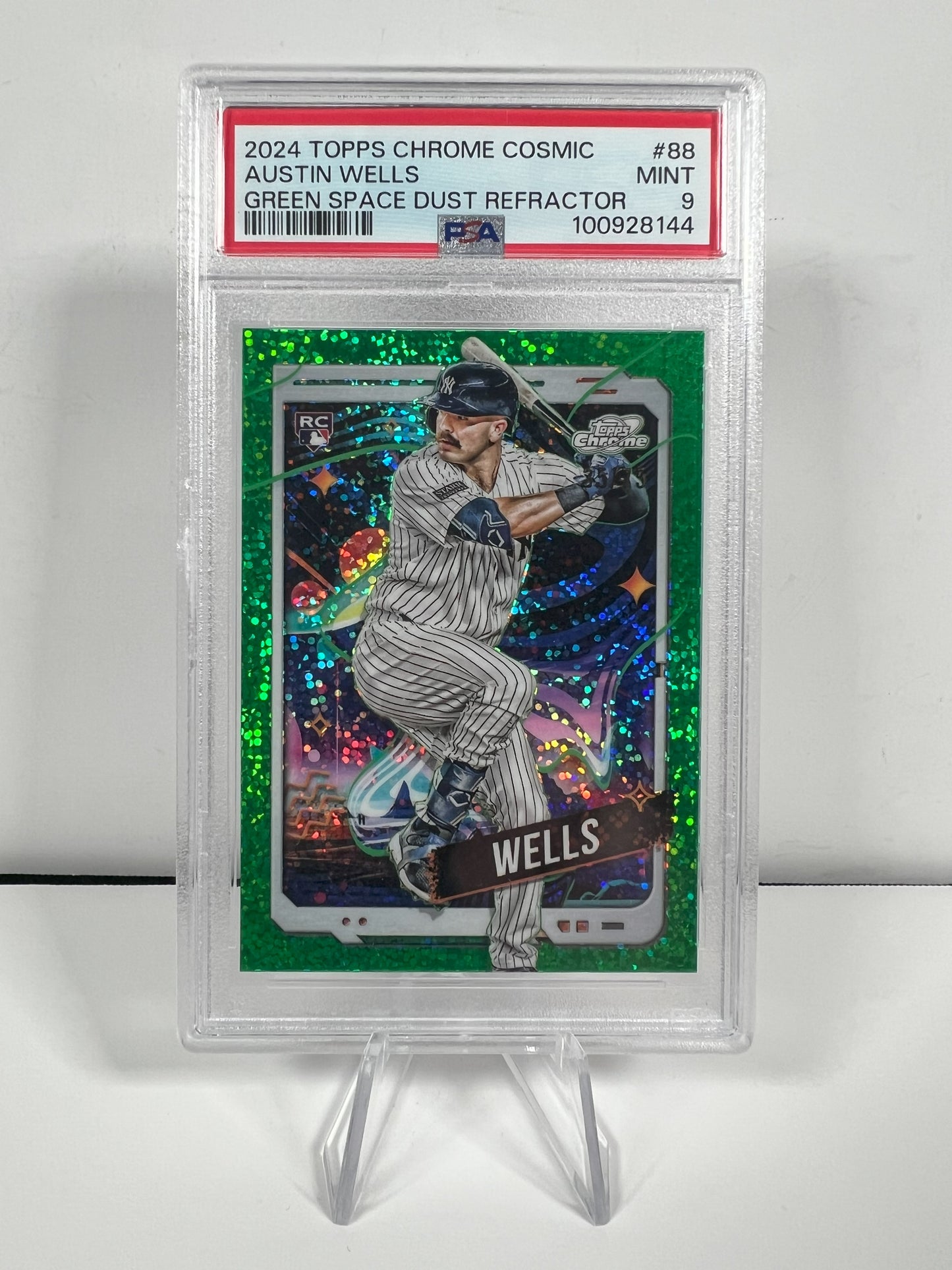 2024 Cosmic Chrome Austin Wells Rookie, NY Yankees Green Space Dust #88 PSA 9