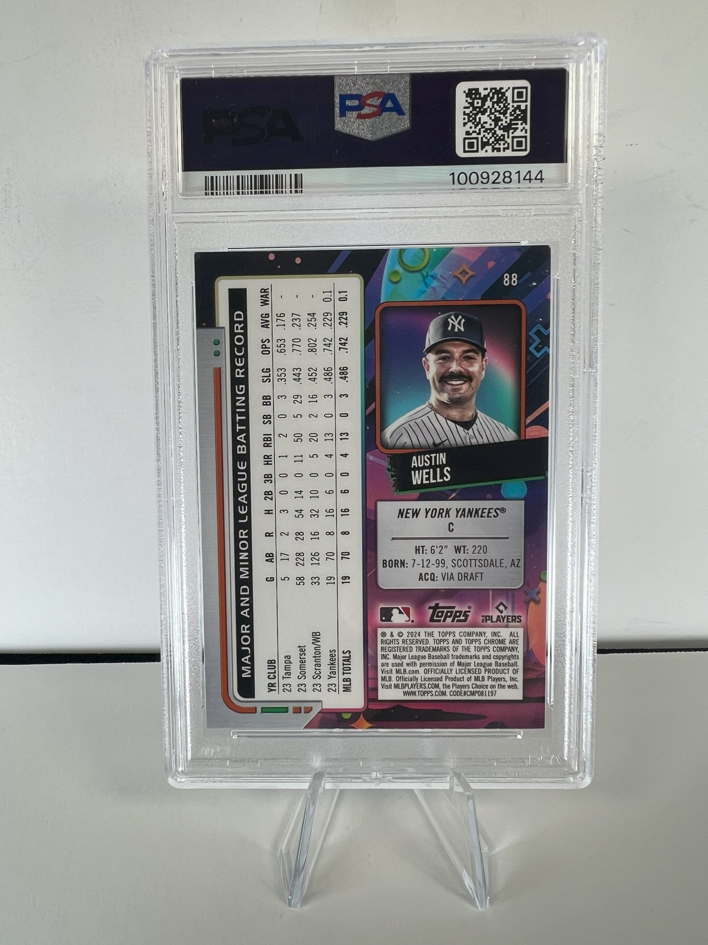 2024 Cosmic Chrome Austin Wells Rookie, NY Yankees Green Space Dust #88 PSA 9