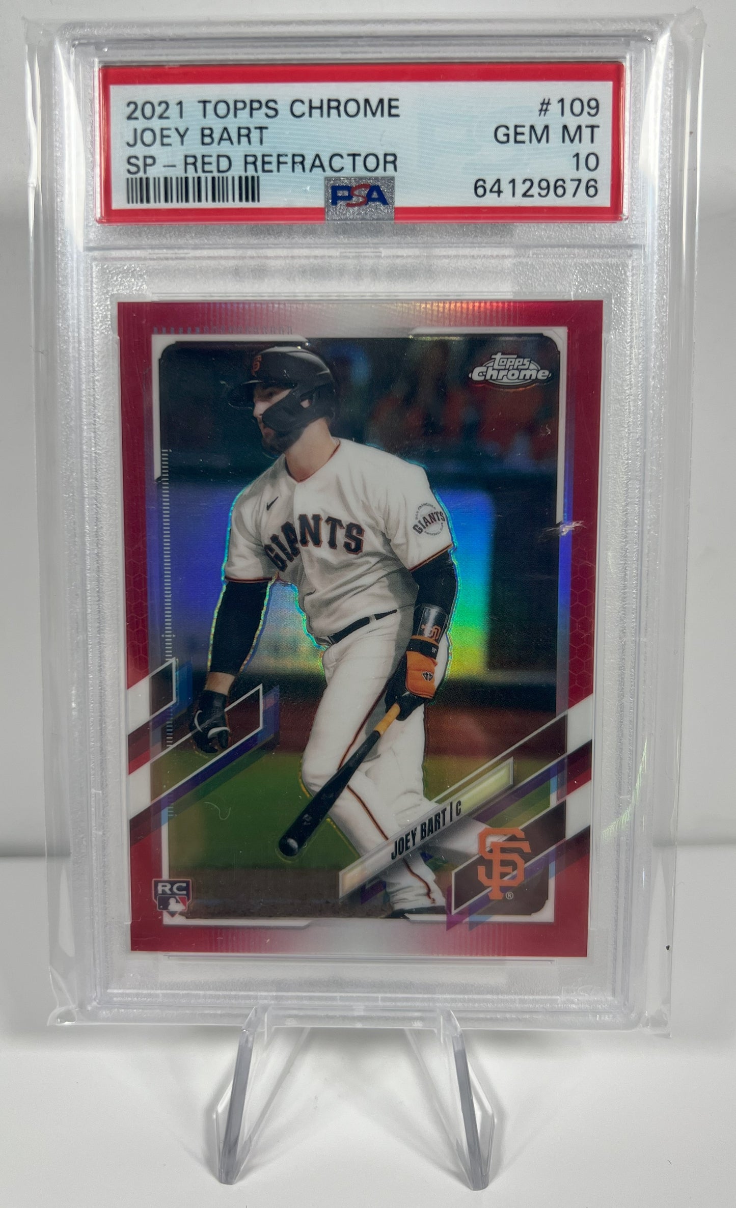 2021 Topps Chrome Joey Bart Red Wave Refractor Image Variation 2 / 5 PSA 10