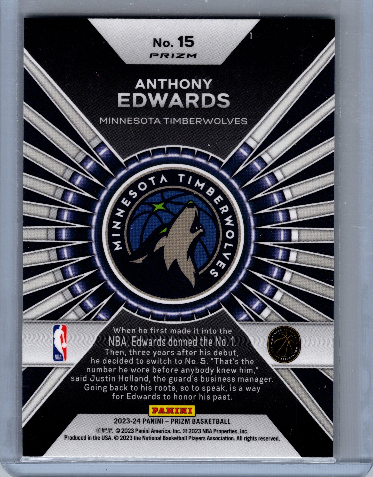 2023-24 Panini Prizm Dominance #15 Anthony Edwards Green Dominance