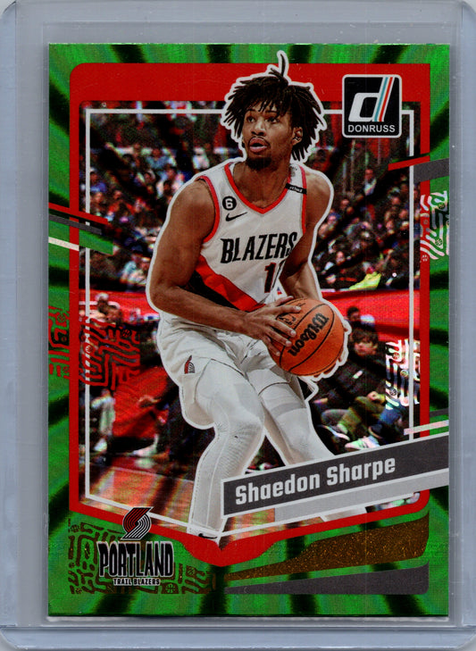 2023-24 Panini Donruss Basketball #124 Shaedon Sharpe Green Holo Laser