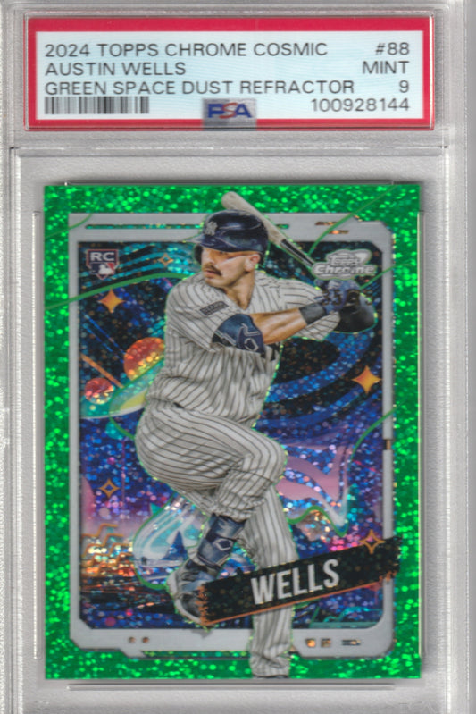 2024 Cosmic Chrome Austin Wells Rookie, NY Yankees Green Space Dust #88 PSA 9