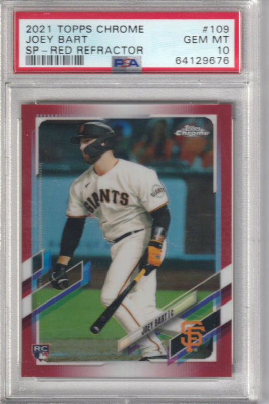 2021 Topps Chrome Joey Bart Red Wave Refractor Image Variation 2 / 5 PSA 10