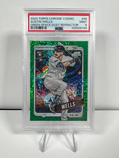 2024 Cosmic Chrome Austin Wells Rookie, NY Yankees Green Space Dust #88 PSA 9
