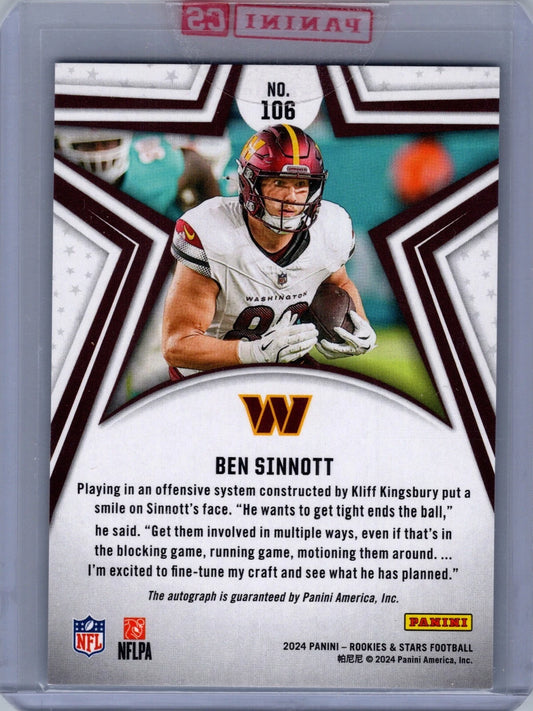 2024 Panini Rookies & Stars Ben Sinnott Auto #104/299 Red Prizm #106 Rookie RC